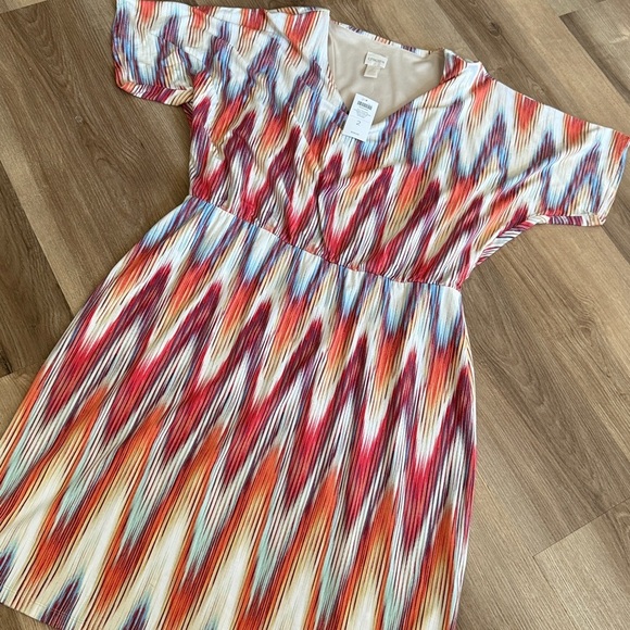 NWT Chicos Cameron Short Sleeve in Red Orange Diamond Size Large $109 Retail - Picture 3 of 11